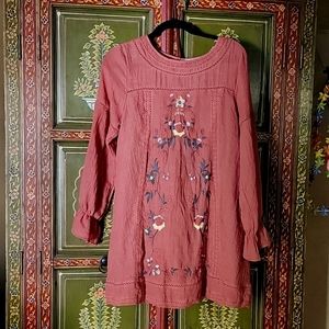 Umgee burnt orange embroidered long sleeve dress.